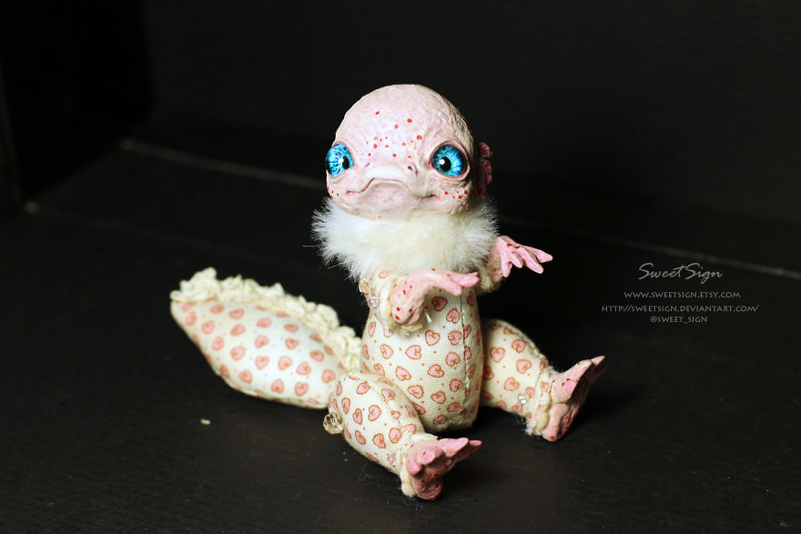 Axolotl Baby, Ooak Poseable Doll