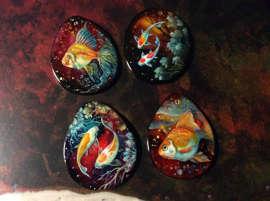 Dragons And Koi On Wood And Stone