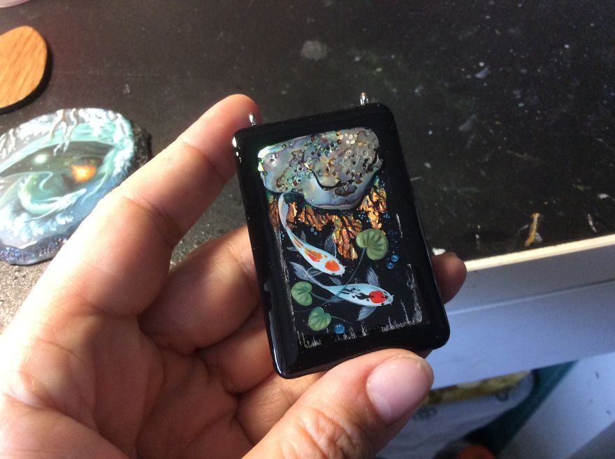 Dragons And Koi On Wood And Stone