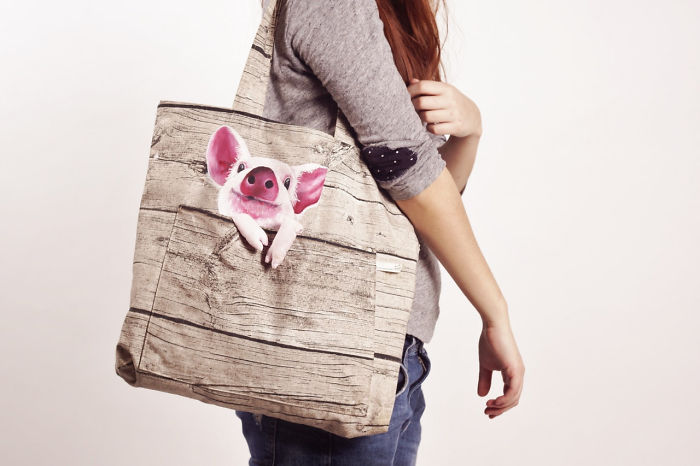 Hand Painted Shoulder Bags With Animals In A Pocket
