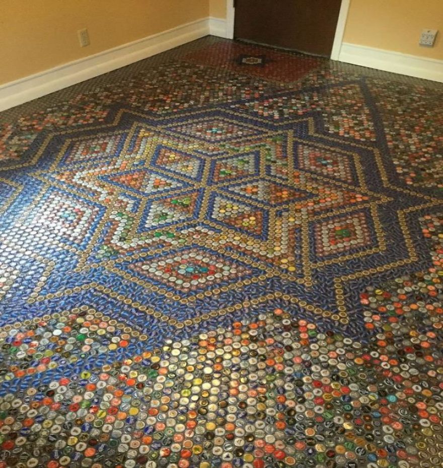 How To Create A Superbe Design With Bottle Cap Floor Tile