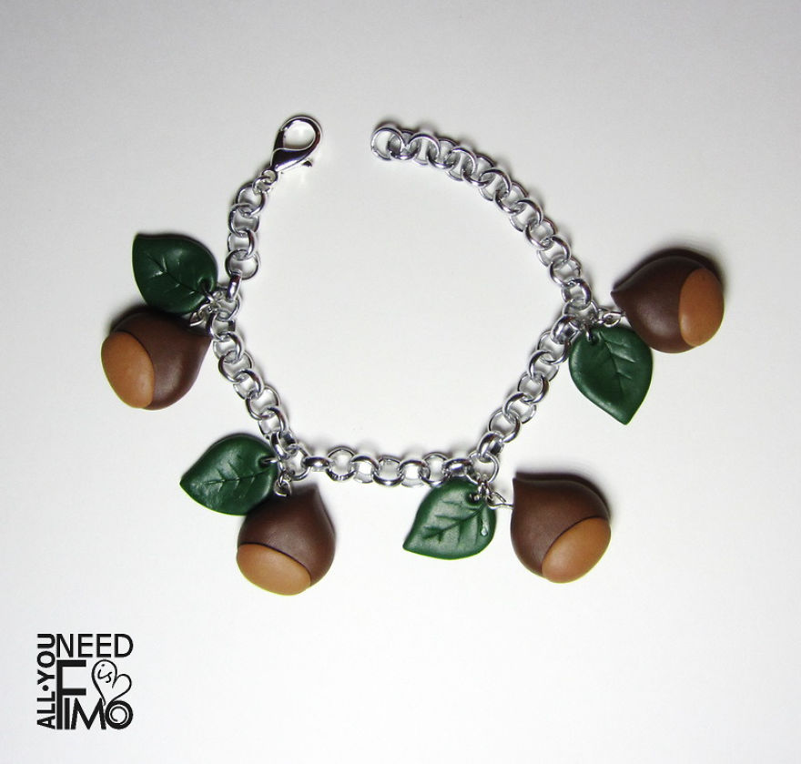 I Made These Earrings And Bracelet With Chestnuts Out Of Polymer Clay!