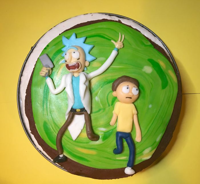 Rick & Morty Choc Fudge Cake I Made For Hubby's Birthday