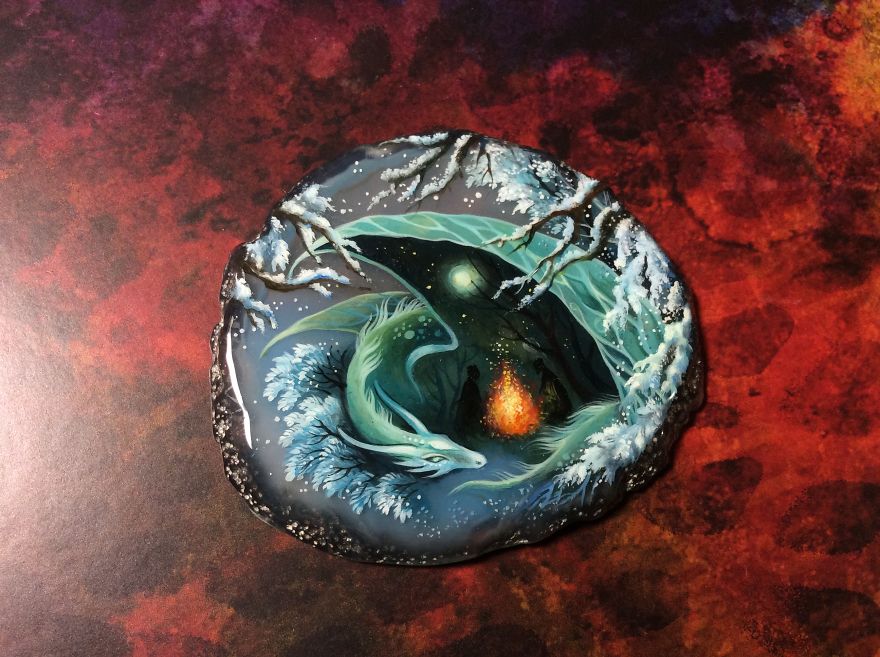 Dragons And Koi On Wood And Stone