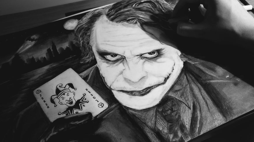 I Drew This Joker Artwork While Using Pastel For The First Time