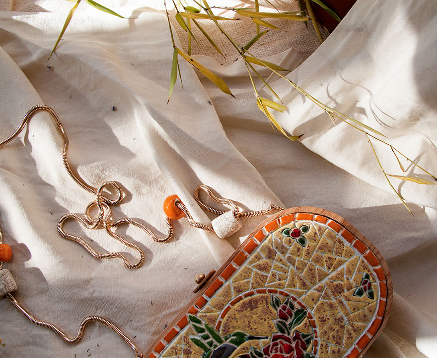 I'm Reconnecting With Nature By Wood & Ceramic Mosaic Bags