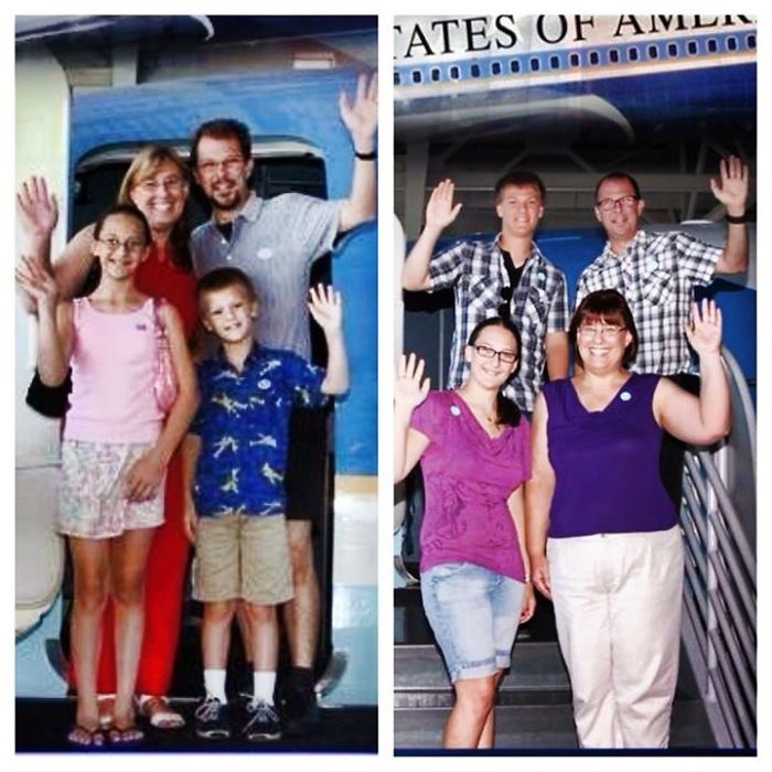 My Family In 2006 Vs 2013 At Regan Presidential Library. Our Fashion Sense Improved, Maybe Not Dad As Much