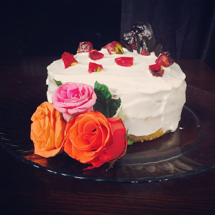 Rose Jelly And Pistachio Cake -my First Frosting Attempt