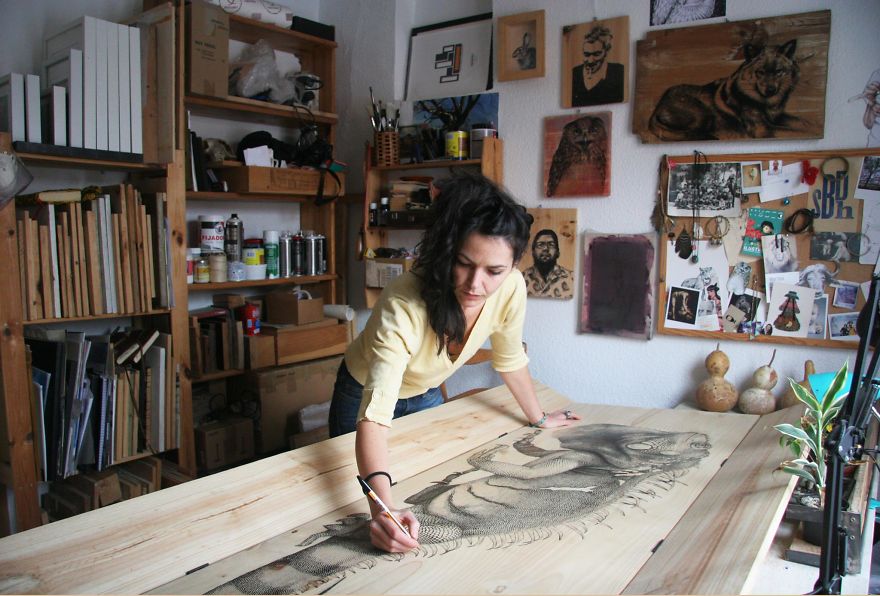 My Nature-Inspired Drawings That I Create On Recycled Wood