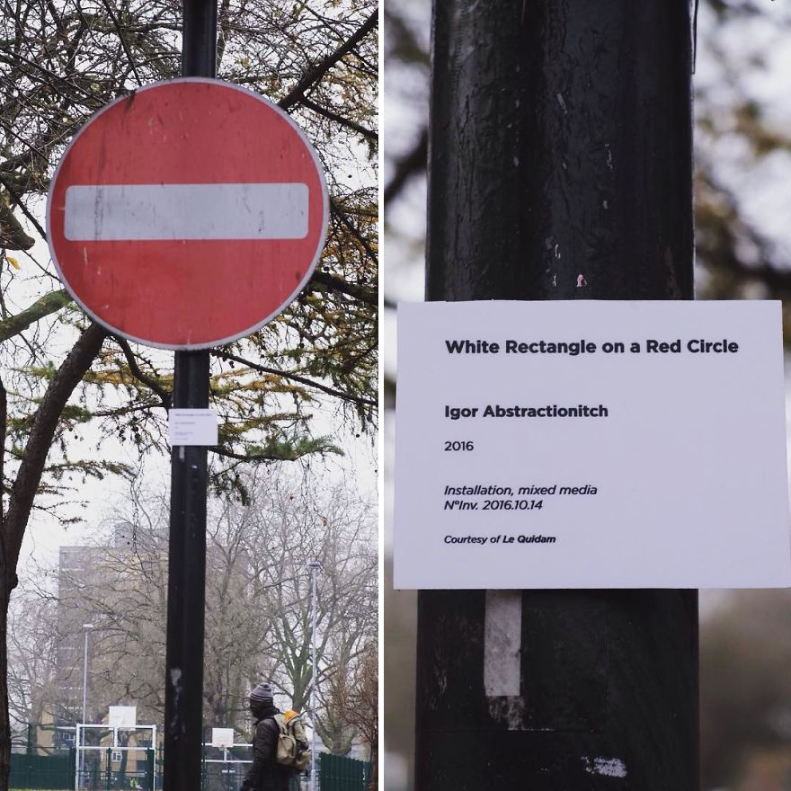 Street Artist Transforms The City Into An Art Gallery Using Exhibition Labels Street Artist Transforms The City Into An Art Gallery Using Exhibition Labels