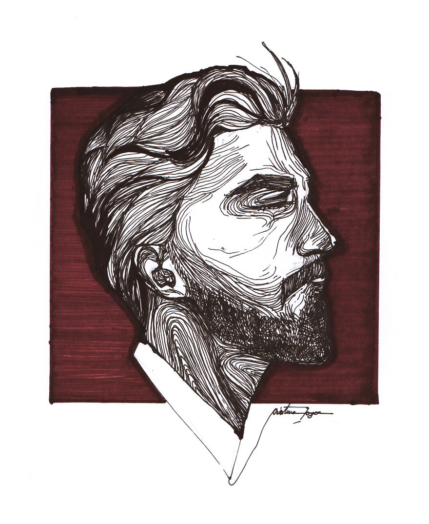 I Combined One-Line-Drawings Technique With Colored Markers To Create Expressive Portraits