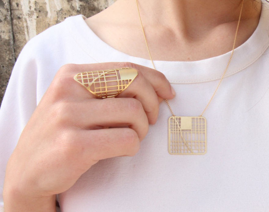 New York Map Necklace And Ring