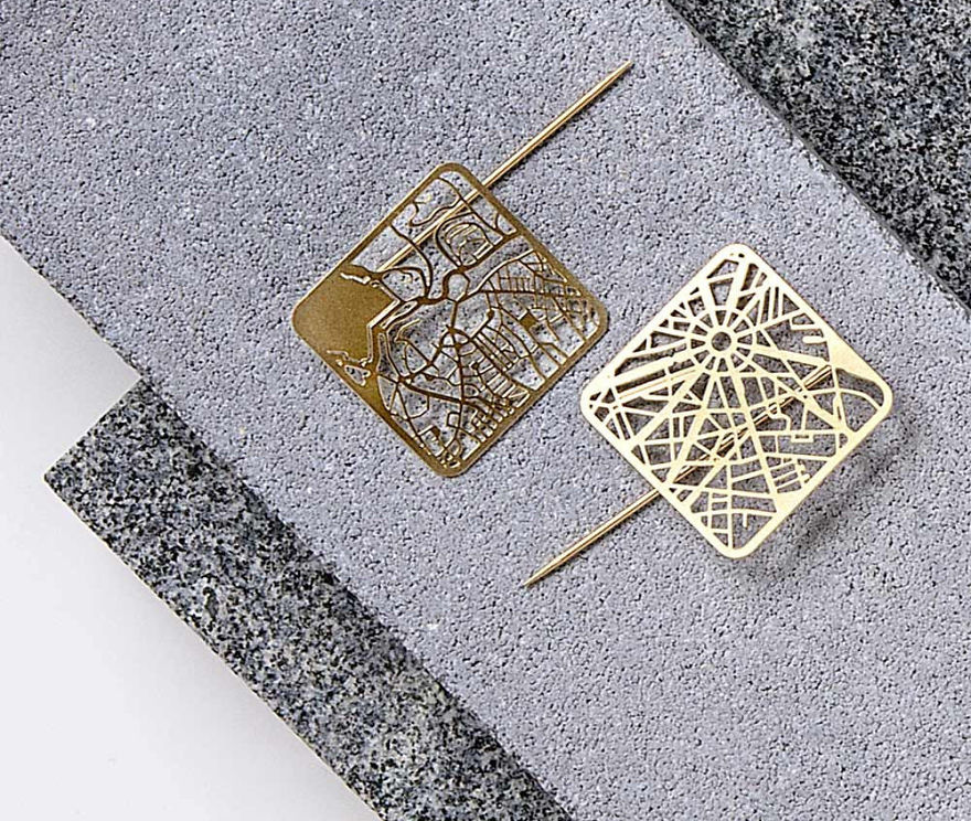 Jerusalem And Paris Maps Brooches