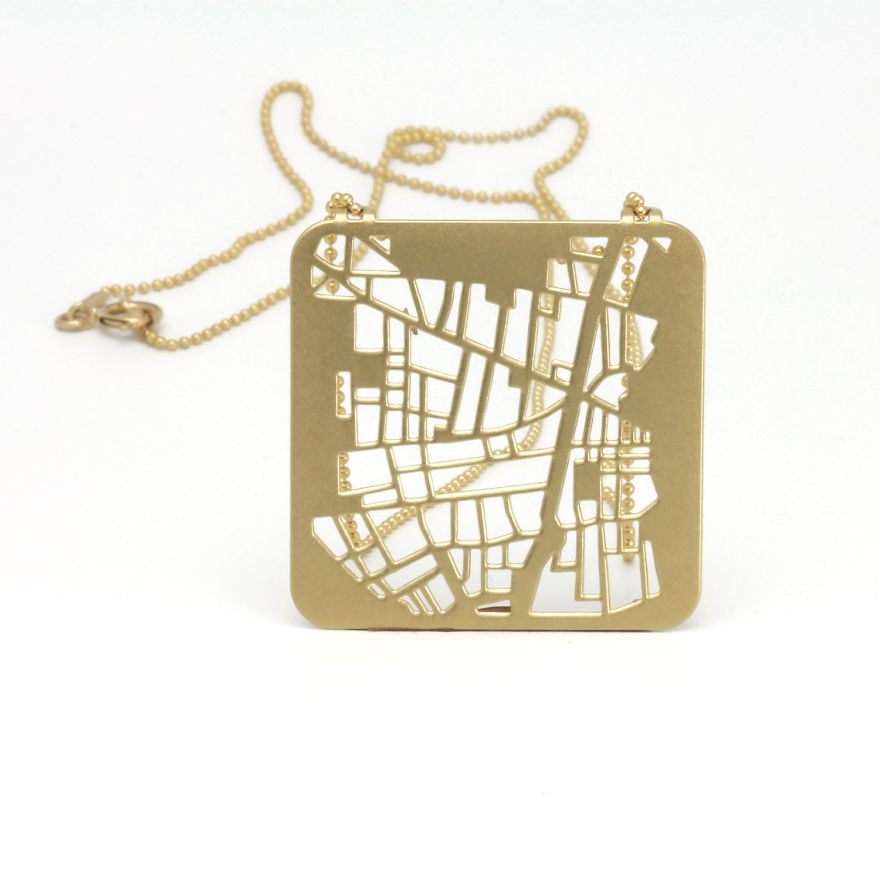 Barcelona Map Geometric Necklace