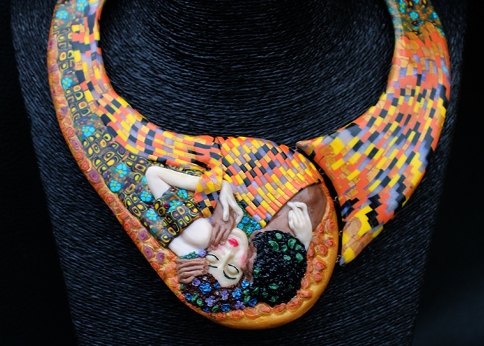 “The Kiss” Necklace, Featuring The Art Of Symbolist Painter Gustav Klimt