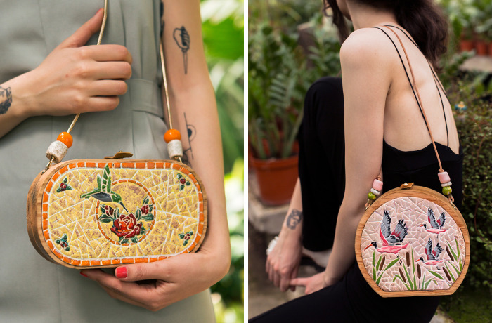I’m Reconnecting With Nature By Creating Wood And Ceramic Mosaic Bags