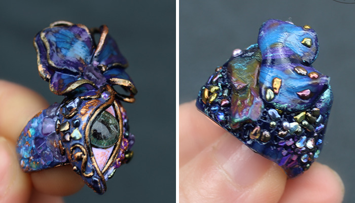I Create Art Rings From Polymer Clay Decorated With Precious Stones And Pearls