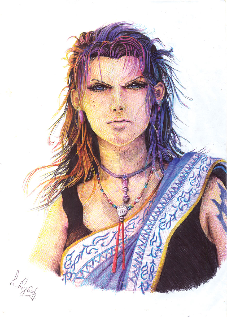 I Draw Using 10 Colored Ballpoint Pens