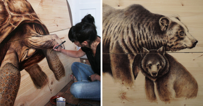 My Nature-Inspired Drawings That I Create On Recycled Wood