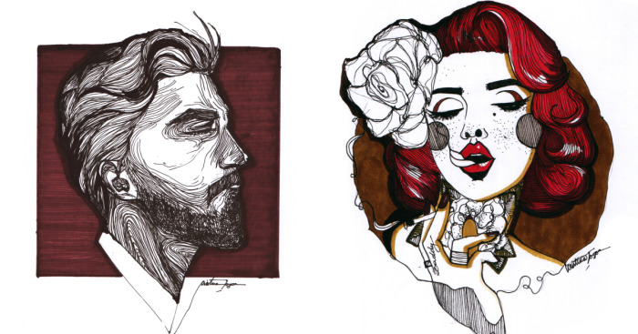 I Combined One-Line-Drawings Technique With Colored Markers To Create Expressive Portraits