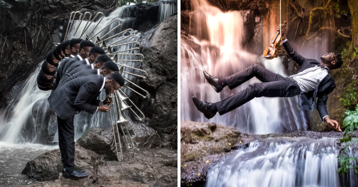 I Shot Creative Classical Portraits Of Classical Musicians At A Waterfall