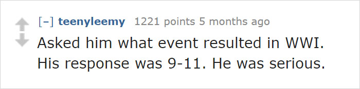 Comment screenshot: Person humorously realizes they're dating someone with no knowledge of WWI history.