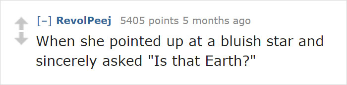 Screenshot of a Reddit comment about someone mistaking a star for Earth, related to dating an idiot.