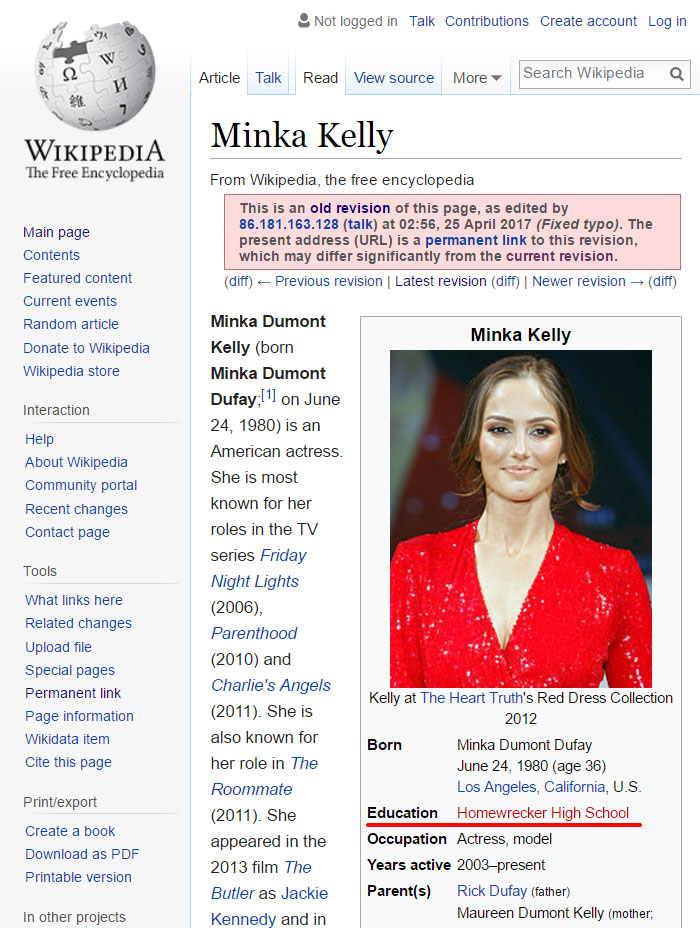 Funny Wikipedia Edits