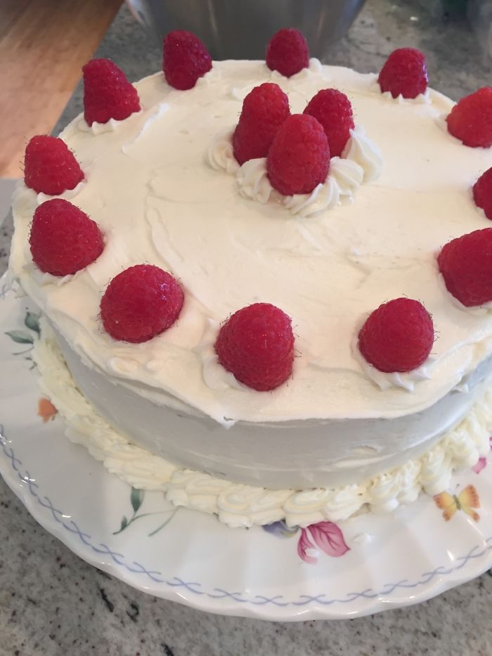 Best Friends Birthday Cake. Dark Chocolate Cake, Raspberry Center, White Chocolate Buttercream