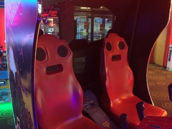Scared Couple In A Thriller Game Machine