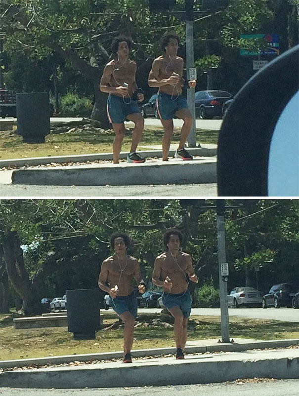 Two mans running and looking the same