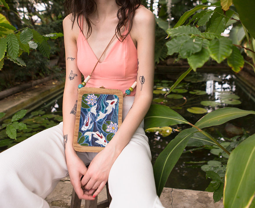 I'm Reconnecting With Nature By Wood & Ceramic Mosaic Bags