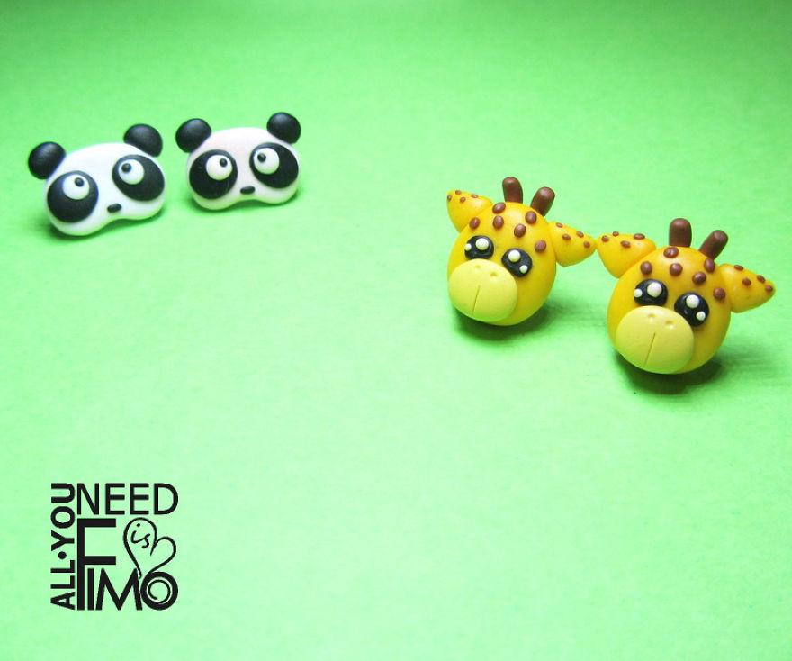 I Made This Giraffe And Panda Earrings Out Of Polymerclay! Gift Ideas For Little Girls ♥