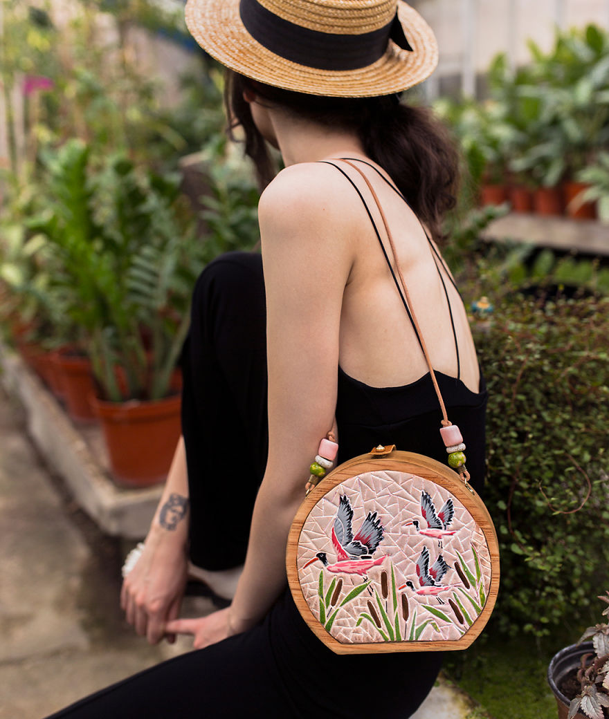 I'm Reconnecting With Nature By Wood & Ceramic Mosaic Bags