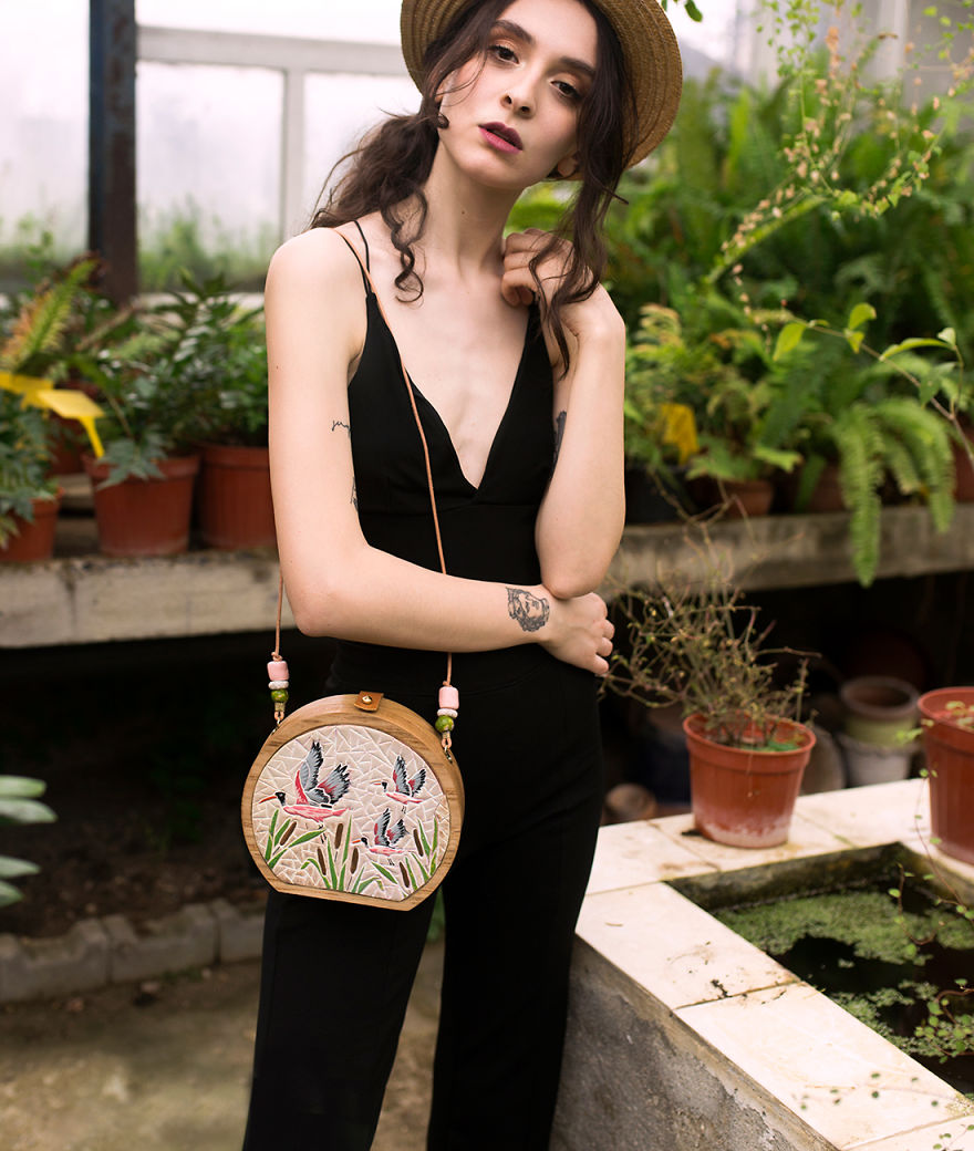 I'm Reconnecting With Nature By Wood & Ceramic Mosaic Bags