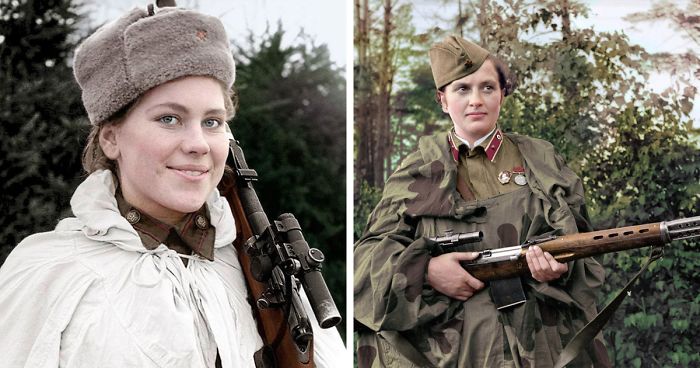 Colourised Pics Of Russia’s Female Snipers Who Terrorised Nazis, Including “Lady Death” With 309 Kills