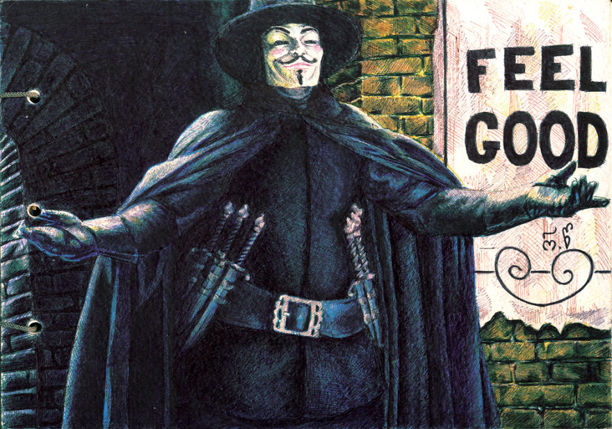 I Draw Using 10 Colored Ballpoint Pens