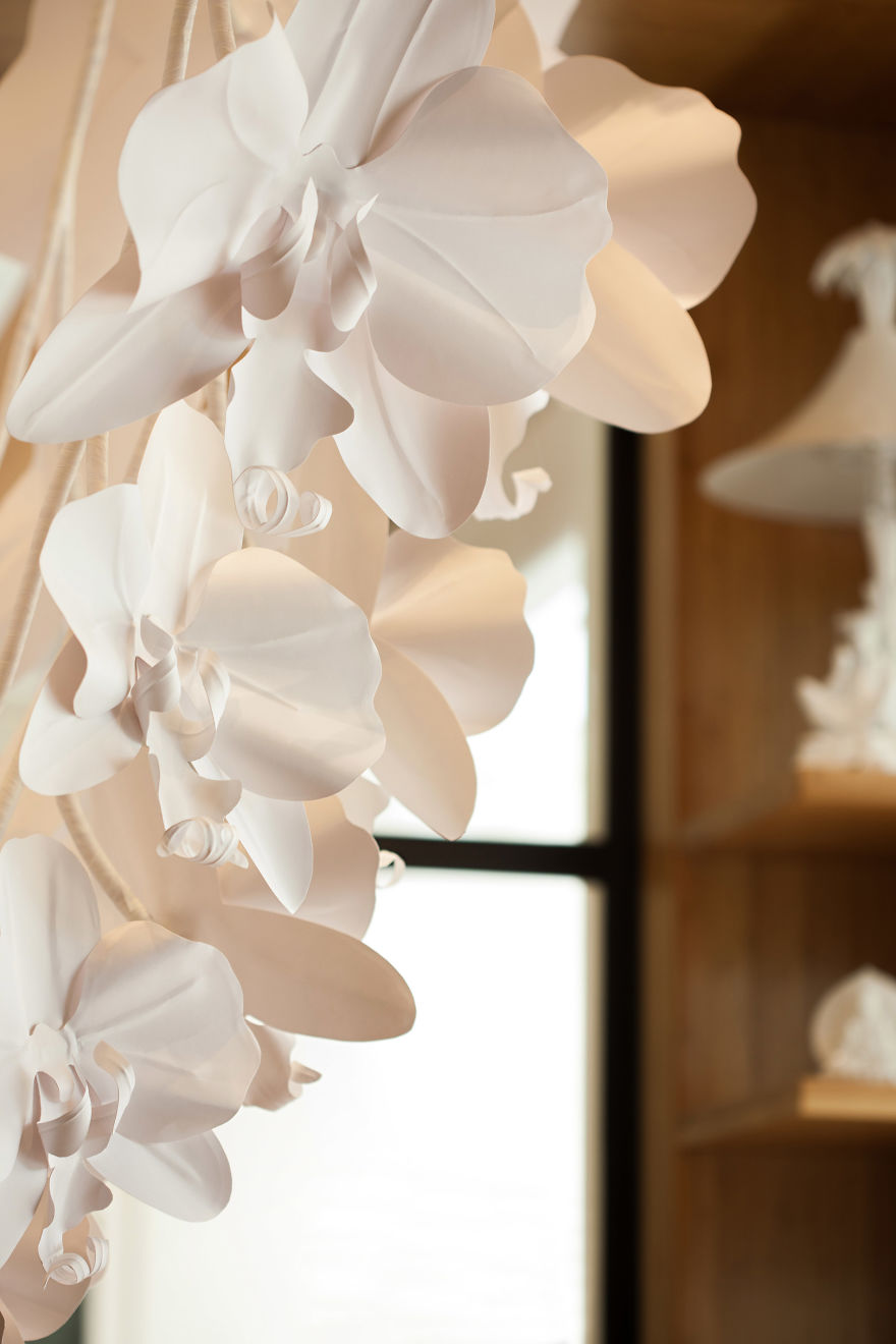 This Giant 7ft Long Orchid Chandelier Is Handmade Out Of Paper