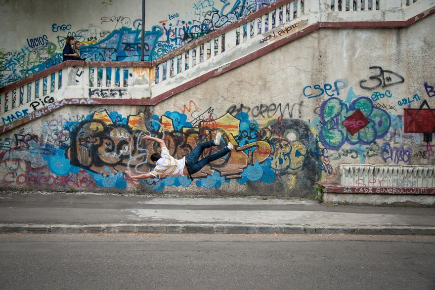 I Captured My Falling Friend In Bucharest And We Got Strange Looks From The Passers-By