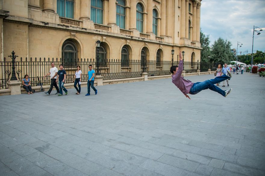 I Captured My Falling Friend In Bucharest And We Got Strange Looks From The Passers-By
