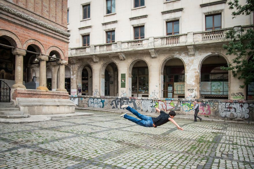 I Captured My Falling Friend In Bucharest And We Got Strange Looks From The Passers-By