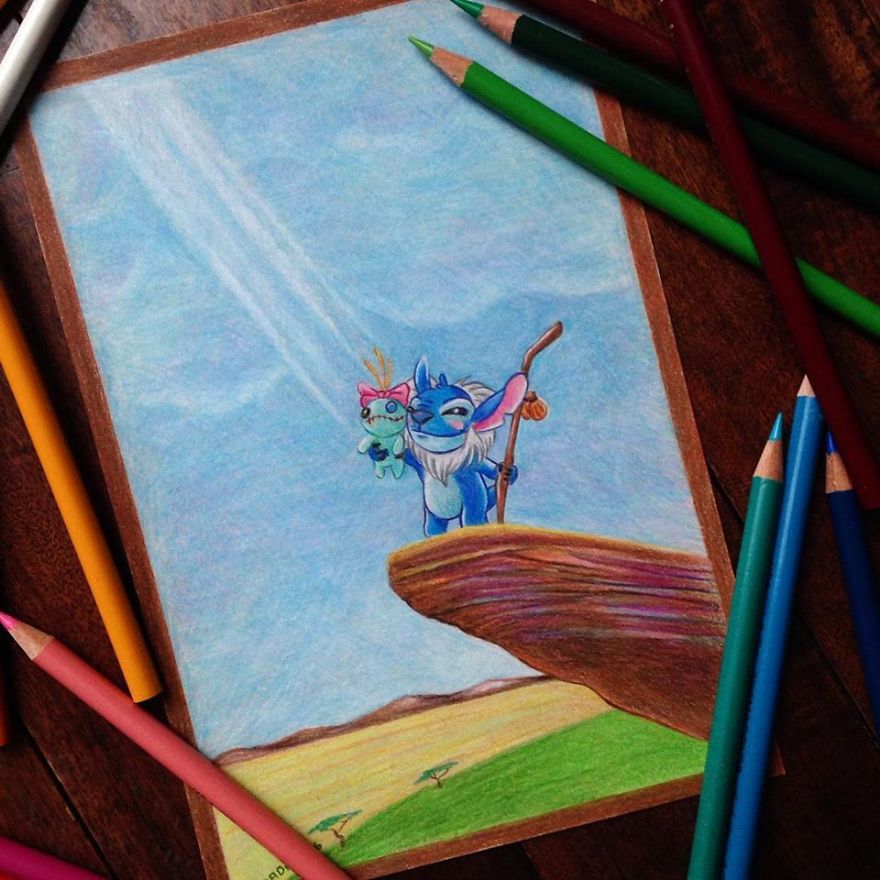 Stitch Invasion That I Drew With Colored Pencils