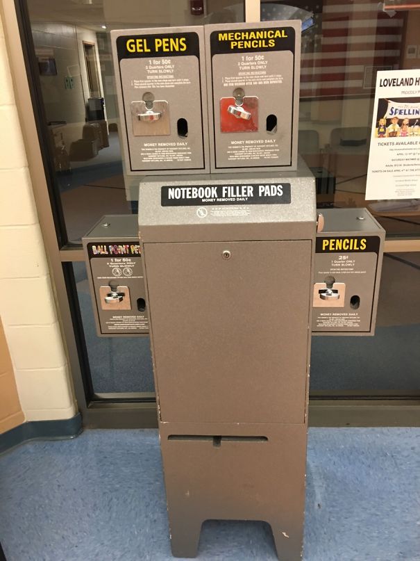 My Daughter's Elementary School Has A Pen, Pencil, And Paper Vending Machine