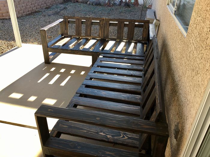 Couldn't Find Patio Furniture That Didn't Cost A Over $2k. Made This For About $27 (reclaimed Wood Was Free)