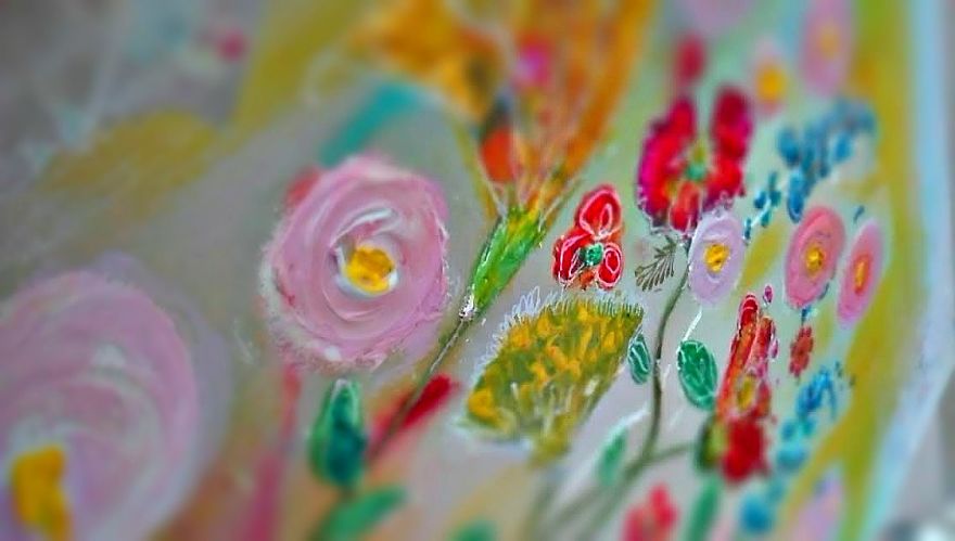 I Create Paintings On Canvas Using Mixed Materials And Bright Colors.