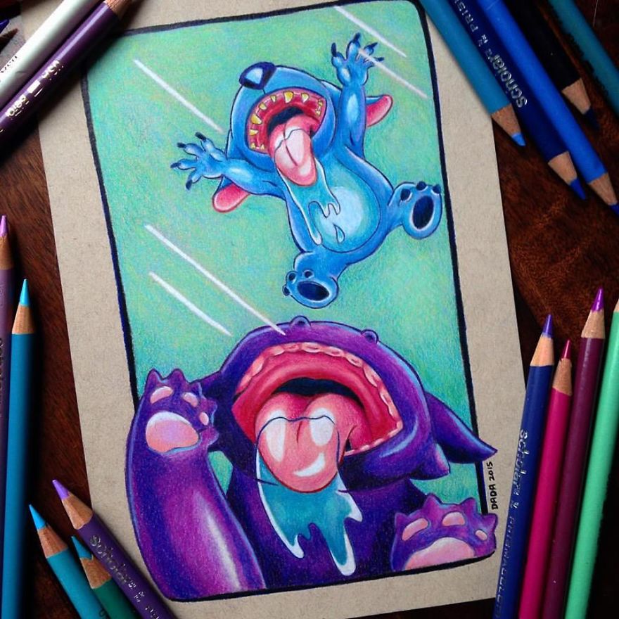 Stitch Invasion That I Drew With Colored Pencils