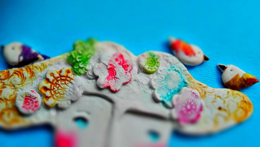 I Create Whimsical Art Out Of Air Dry Clay, Paper, And Water Color Paint
