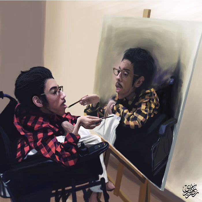 A Saudi Artist With Handicap Paints Wonderful Paintings