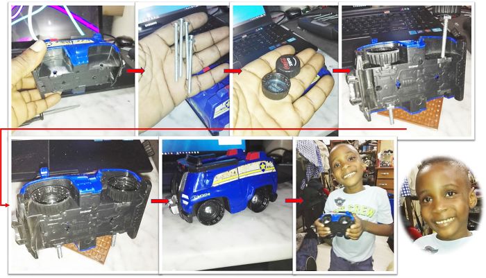 A Little Diy On My Son's Toy Car Which Had Lost Its Wheels, And See Lovely My Reward At The End!