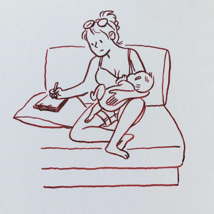 In Case You Wonder How I Do Most Of These Drawings: This Or After He's Asleep.